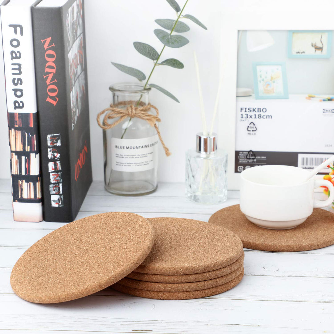 6 Pieces Round 6 Absorbent Cork Coasters Wooden 0.3 Inch Thick Cork Drink Coasters for Home, Drinks Coffee Table Dining Wooden Table Desk