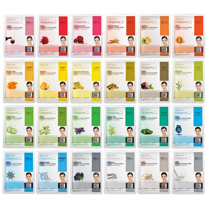24 Combo Pack A Collagen Essence Korean Face Mask - Hydrating &amp; Soothing Facial Mask with Panthenol - Hypoallergenic Self Care Sheet Mask for All Skin Types - Natural Home Spa Treatment Mask