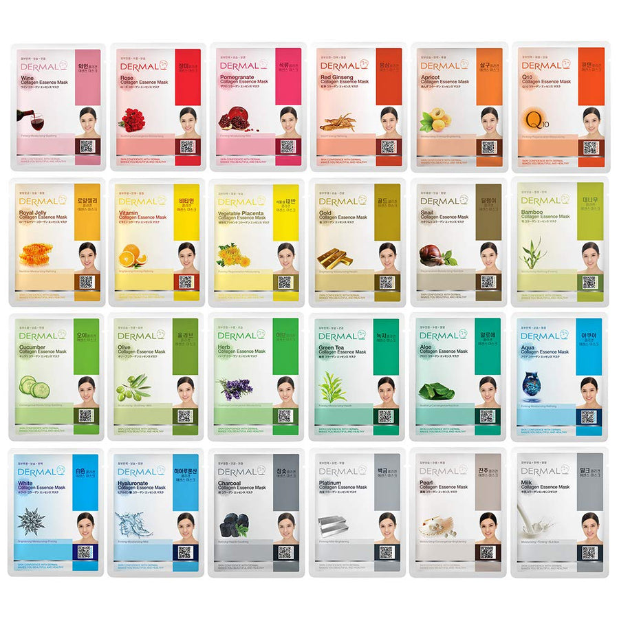 24 Combo Pack A Collagen Essence Korean Face Mask - Hydrating & Soothing Facial Mask with Panthenol - Hypoallergenic Self Care Sheet Mask for All Skin Types - Natural Home Spa Treatment Mask
