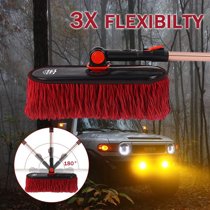 Car Duster Exterior Scratch Free,Car Dust Brush with Extendable Telescoping Handle to Remove Dust Pollen,Duster for Car,Truck,RV and Motorcycle,Large Car Mop Duster Head, Wax Cotton Hair