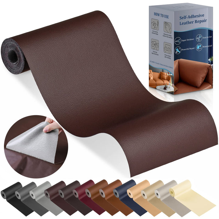 Leather Repair Patch for Furniture, 4 x 63 Self Adhesive Leather Repair Kit Vinyl Repair Tape for Car Seat Sofa Jackets Couches Chair Brown