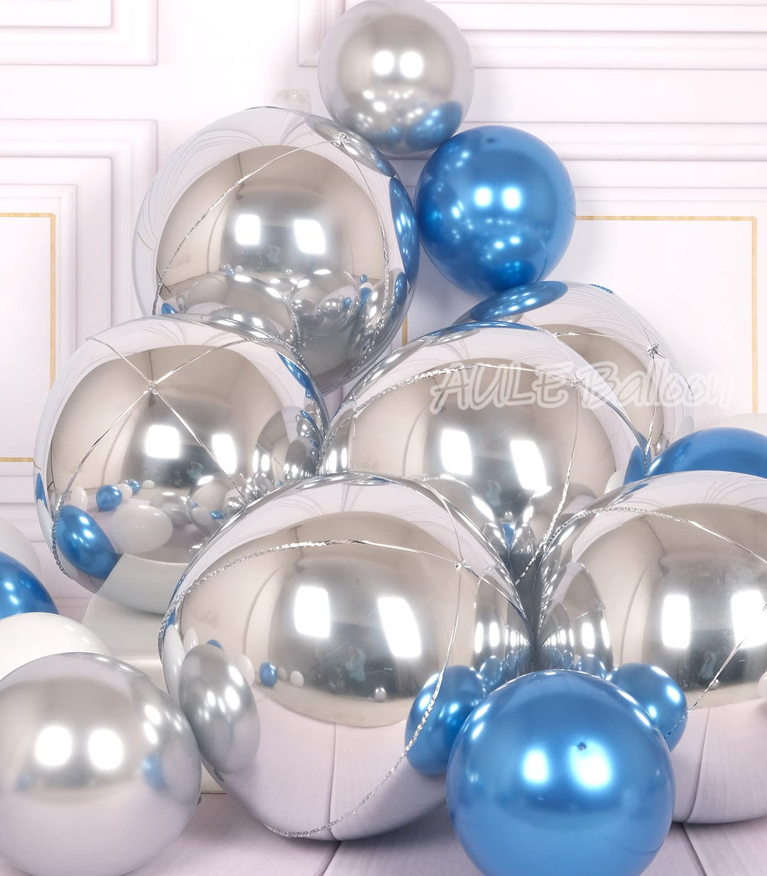 Silver Party Balloon Decorations - Pack of 6, Jumbo 22 Inch 4D Metallic Silver Balloons, Large Foil Sphere Balloons, Big Round Mylar Balloons