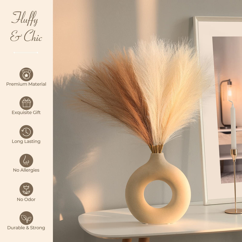 Pampas Grass Decor 17.7 Inch 6pcs Boho Decor, Faux Pampas Grass Living Room Party Home Decor, Natural Small Artificial Pampas Grass Vase Filler Centerpieces Arch Decor