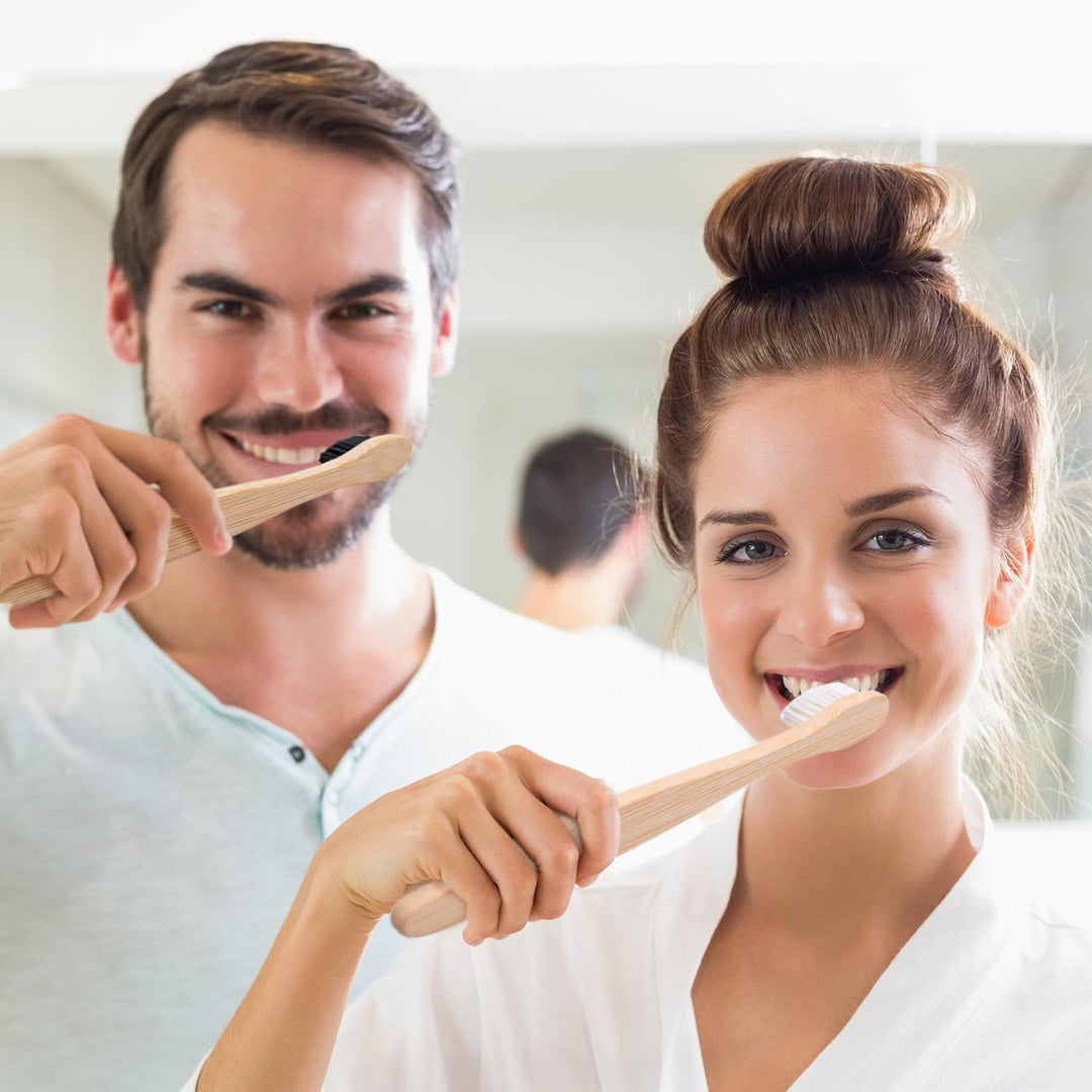 Bamboo Toothbrushes for Adults, Eco-Friendly Wooden Too