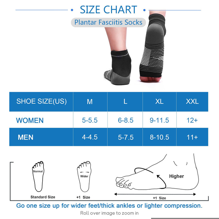 PAPLUS Plantar Fasciitis Socks for Men Women, Foot Compression Socks with Arch Support - Compression Foot Sleeve for Aching Feet & Heel Pain Relief - Better than Night Splint, Black M