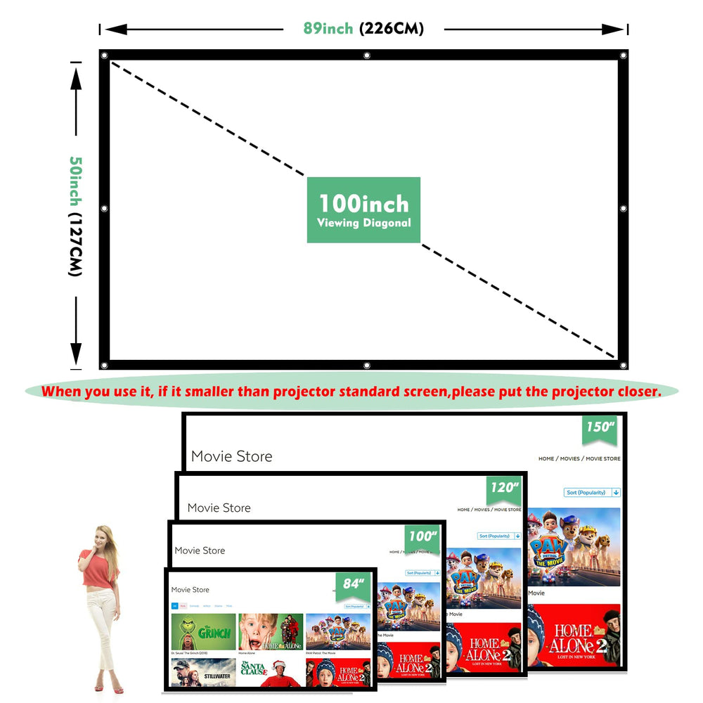 Projector Screen 100 inch, Taotique 4K Movie Projector 