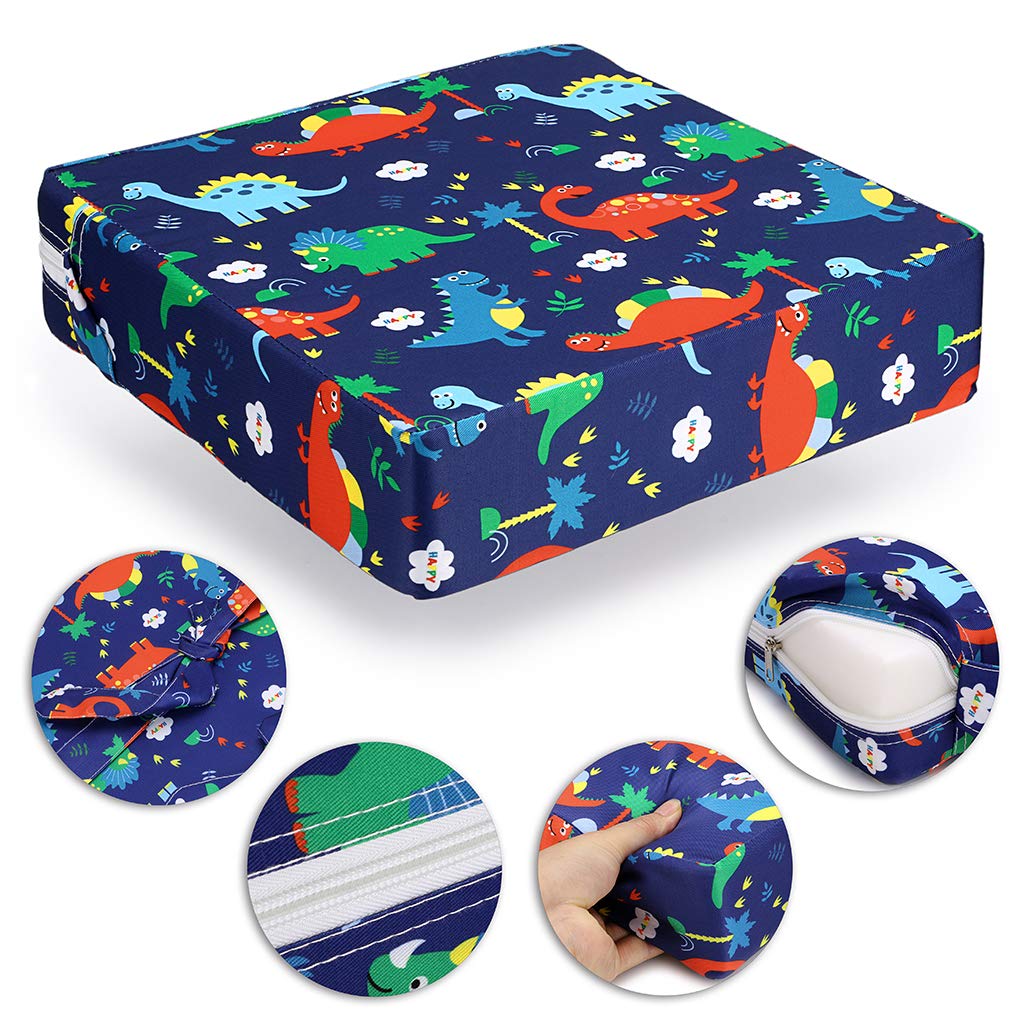 Chair Increasing Cushion - Baby Toddler Kids Infant Portable Dismountable Highchair Booster Cushion Washable Thick Chair Seat Cloth Straps (Dinosaur Blue)