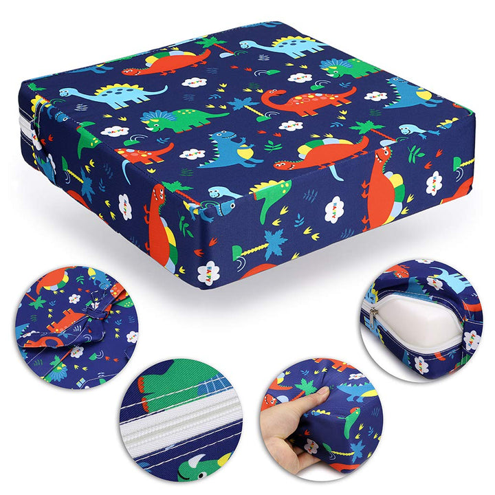 Chair Increasing Cushion - Baby Toddler Kids Infant Portable Dismountable Highchair Booster Cushion Washable Thick Chair Seat Cloth Straps (Dinosaur Blue)