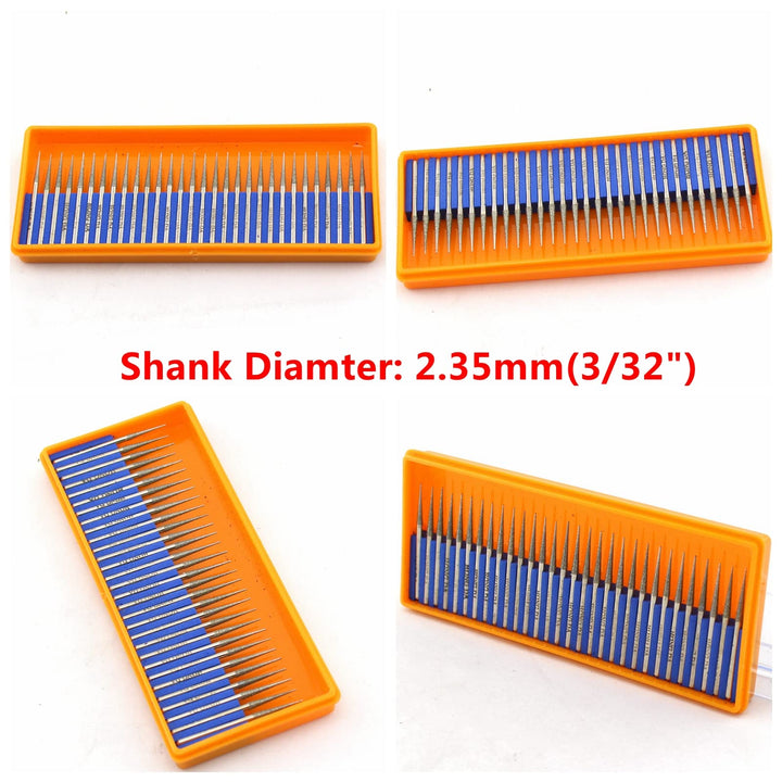 2.5mm Diamond Grinding Head Tapered Bits Carving Burrs Shank 3/32“ for Nail Drill Pack of 30Pcs