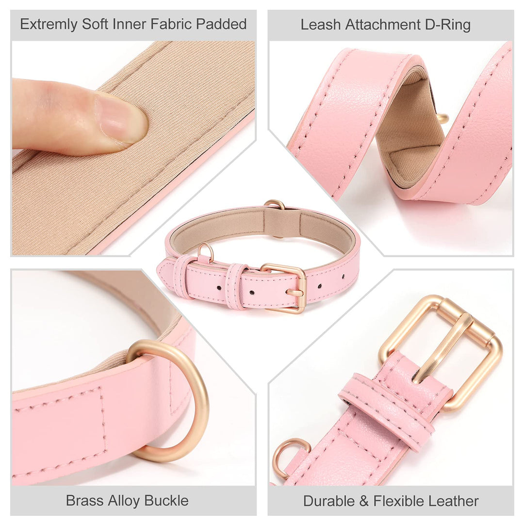 Airtag Leather Dog Collar for Small Medium Large Dog Adjustable Soft Padded Air Tag Puppy Collar Heavy Duty Metal Buckle Collar with Anti-Lost Airtag Holder Protective Case,XS,Pink