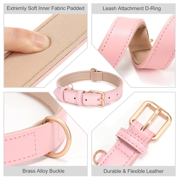 Airtag Leather Dog Collar for Small Medium Large Dog Adjustable Soft Padded Air Tag Puppy Collar Heavy Duty Metal Buckle Collar with Anti-Lost Airtag Holder Protective Case,XS,Pink
