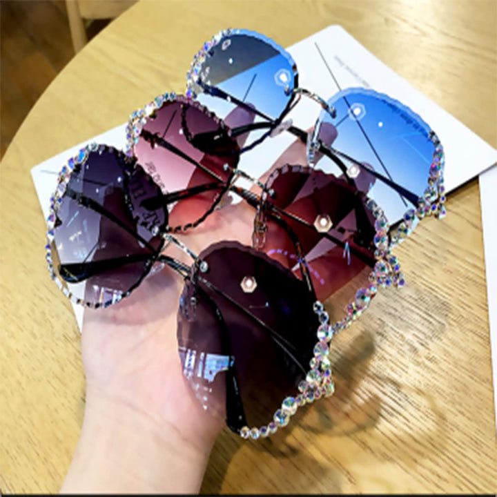 2022 Woman Rimless Diamond Sunglasses, Rimless Gradient Diamond, with Exquisite Glasses Box (d5 brown gradient)