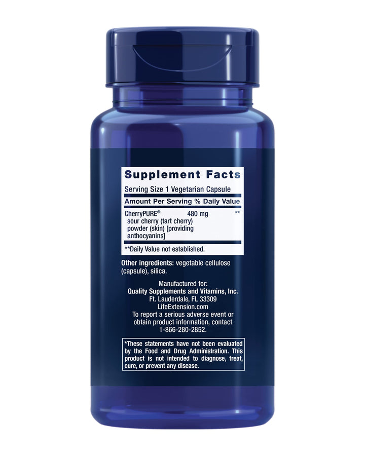 Tart Cherry with CherryPURE®, anthocyanins, oxidative Stress, Muscle Recovery, Exercise Support, Muscle Comfort, Vegetarian, Gluten-Free, Non-GMO, 60 Capsules