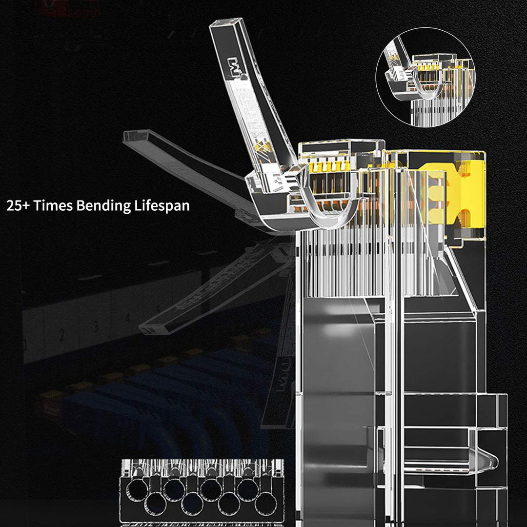 RJ45 Connectors, Standard Modular Plugs, UTP Gold-Plated 2 Pieces Suit CAT6 RJ45 8P8C Crimp End for Ethernet Cable, Support POE/POE+ / POE++, 100/Pack