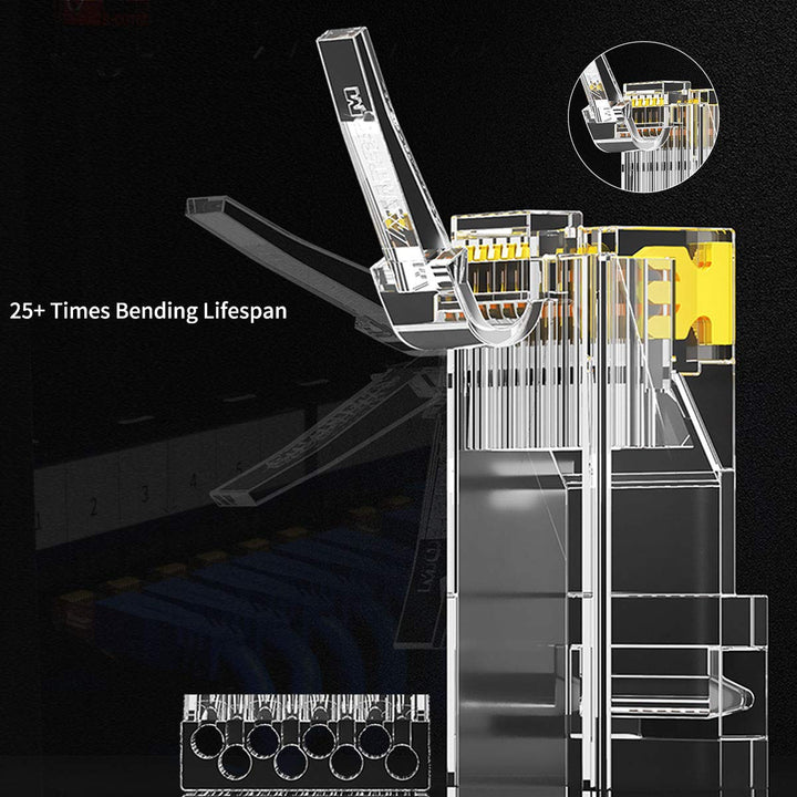 RJ45 Connectors, Standard Modular Plugs, UTP Gold-Plated 2 Pieces Suit CAT6 RJ45 8P8C Crimp End for Ethernet Cable, Support POE/POE+ / POE++, 100/Pack