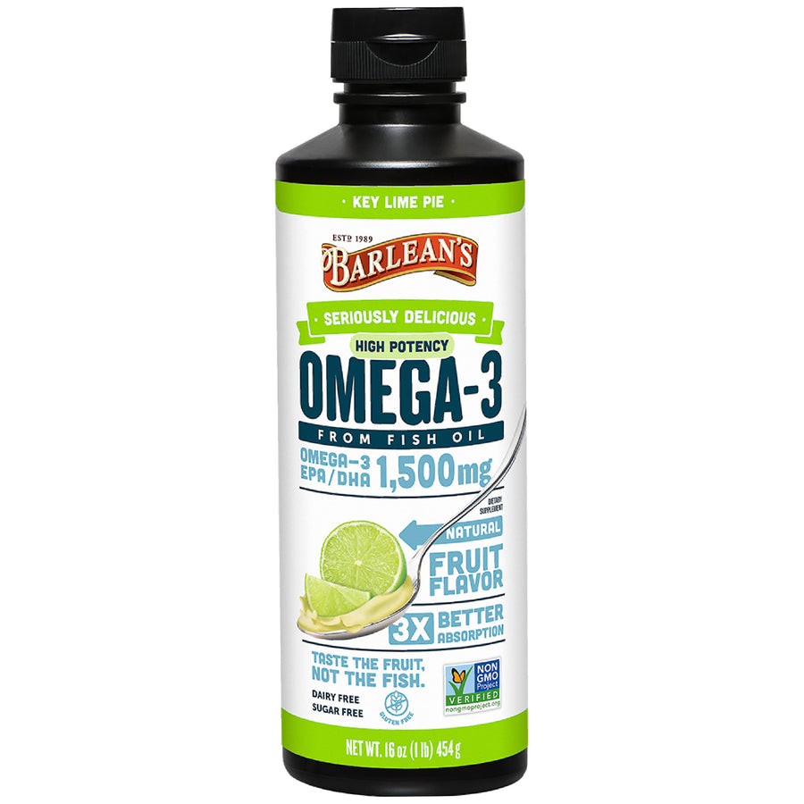 Key Lime Pie High Potency Omega 3 Fish Oil Liquid Supplement, 1500mg of EPA & DHA Fatty Acid, Smoothie Flavored & Burpless for Brain, Joint, & Heart Health, 16 oz
