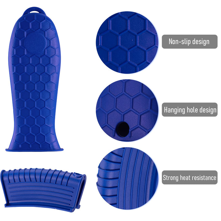 4 Pieces Silicone Hot Handle Holder, Heat Resistant Potholder Cookware Handle Non Slip Rubber Pot Holders Cast Iron Skillets Handles Grip Covers for Cast Iron Skillet (Blue)…