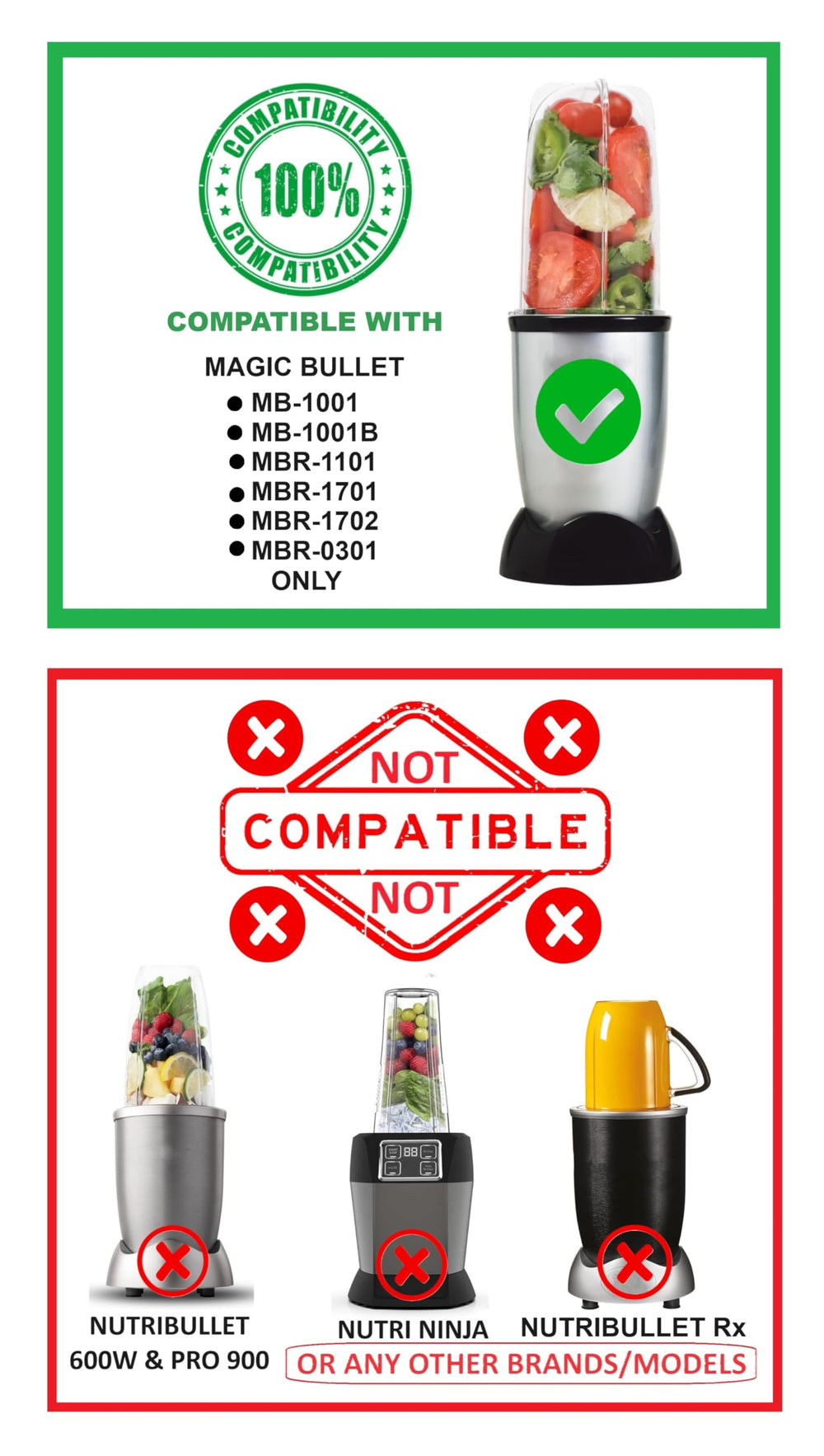 Replacement 16 Ounce Tall Jar Cups, Compatible with Magic Bullet Blender MB-1001, MB-1001B, MBR-1101, MBR-1701, MBR-1702, MBR-0301 250W Cup Diameter is 3.25 - Replacement Cup (2 Pack)