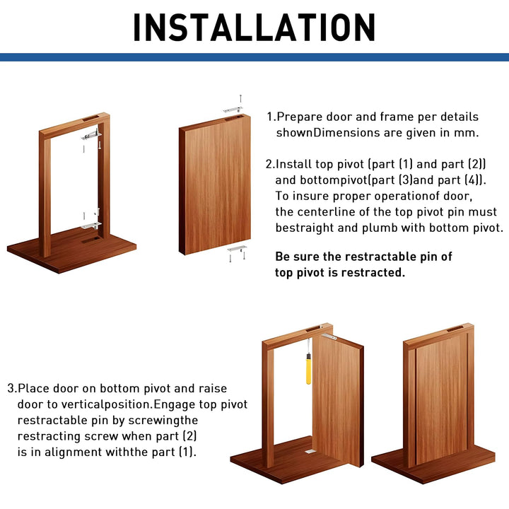 Door Pivot Hinges Heavy Duty Hinges for Wood Doors 360 Degree Shaft Stainless Steel Pivot Hinge System