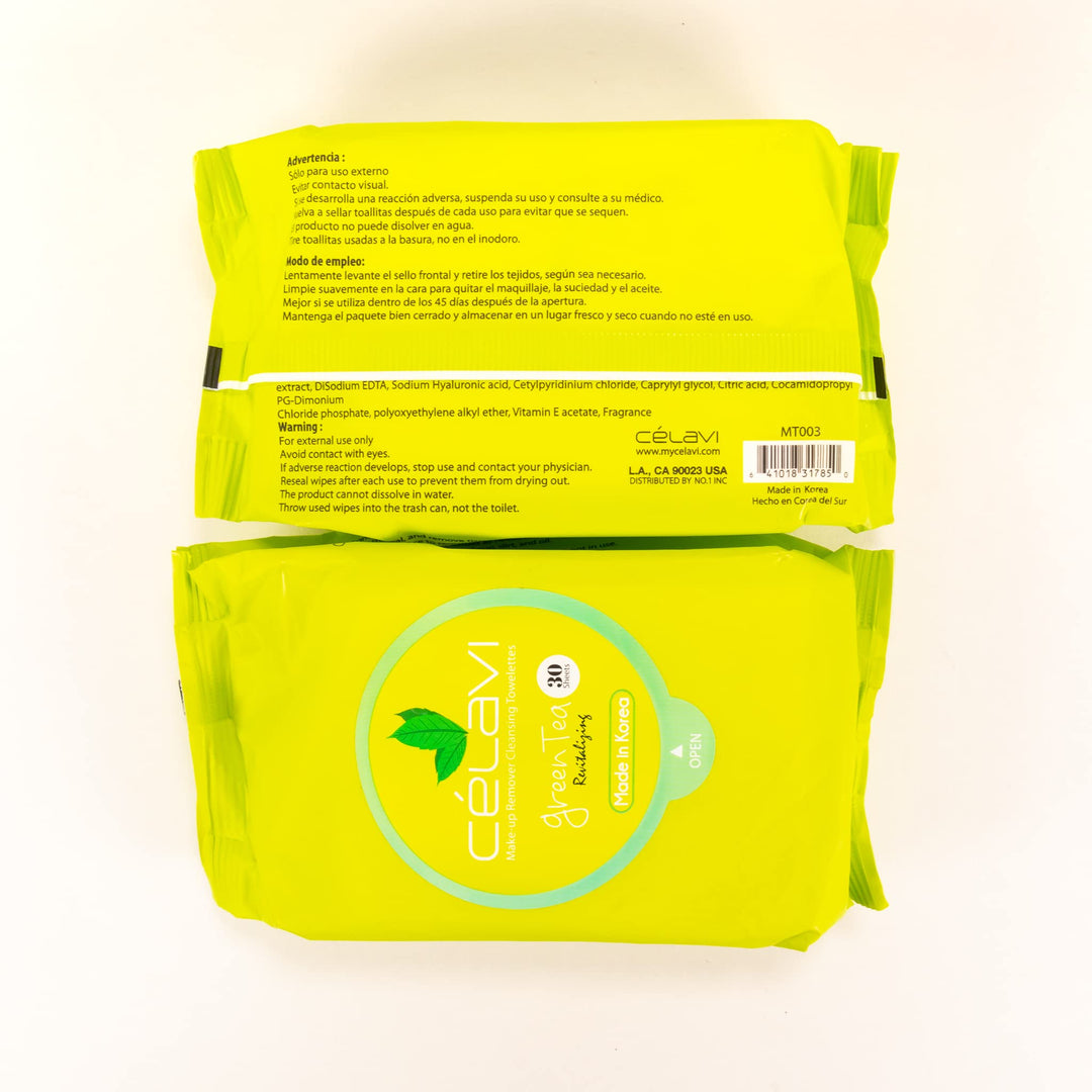Celavi Makeup Remover Cleansing Wipes Removing Towelettes 2 Packs - 60 Sheets (Green Tea)
