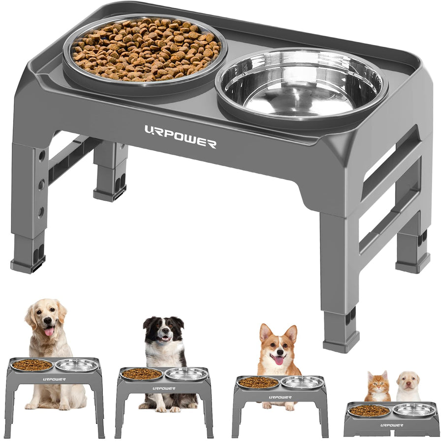 Elevated Dog Bowls 4 Height Adjustable Raised Dog Bowl with No Spill Edge 2 Thick 50oz Stainless Steel Dog Food & Water Bowl Non-Slip Dog Bowl Stand for Small Medium Large Dogs and Pets