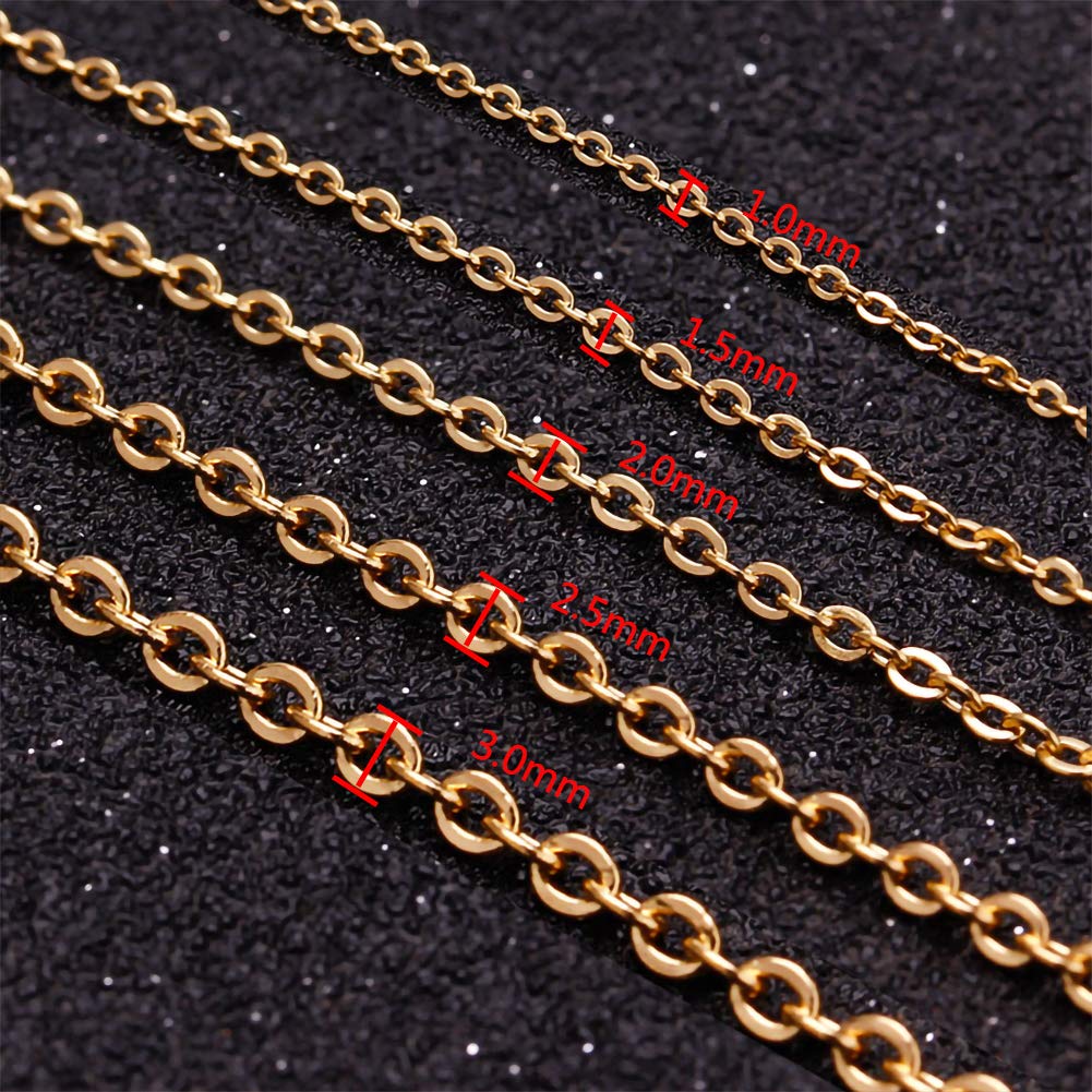 33 Feet 18K Gold Stainless Steel Flat Cable Chains Link Spool Bulk with 20 Lobster Clasps and 50 Jump Rings for Pendant Necklace Jewelry DIY Making