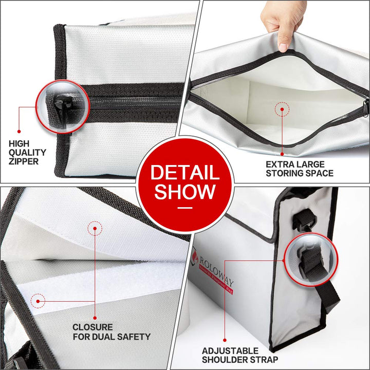 Fireproof Document &amp; Money Bags, Large Fireproof &amp; Water Resistant Bag (15 x 12 x 5 inches), Fireproof Folder Safe Bag for Cash, Valuables &amp; Passport, with Silicone Coating &amp; Zipper Closure