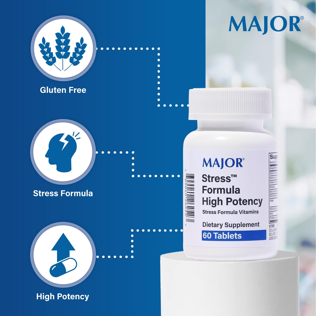 Major Stress Formula - High Potency Stress Formula Vitamins - Dietary Supplement - 60 Tablets (1 Pack)