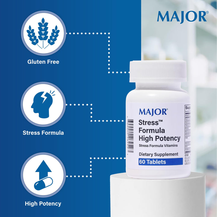 Major Stress Formula - High Potency Stress Formula Vitamins - Dietary Supplement - 60 Tablets (1 Pack)
