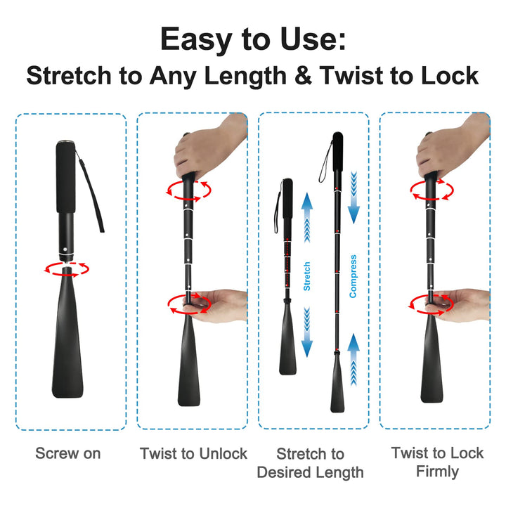 Shoe Horn Long Handle -15-37 Telescopic Metal Shoe Horn Adjustable Length, Aluminum Alloy, Portable Long Handled Shoe Horn, Shoe Horn Long Handle For Seniors Men Women Kids