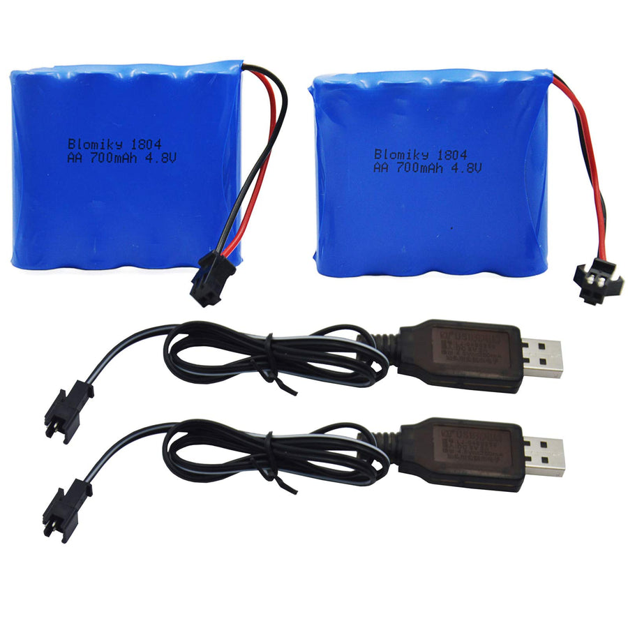 2 Pack 4.8V 700mAH Ni-Cd Battery Pack and 2 USB Charger Cable for SY-E511 RC Excavator C181 C182 C185 1/18 Scale RC Truck C181 Battery & USB 2