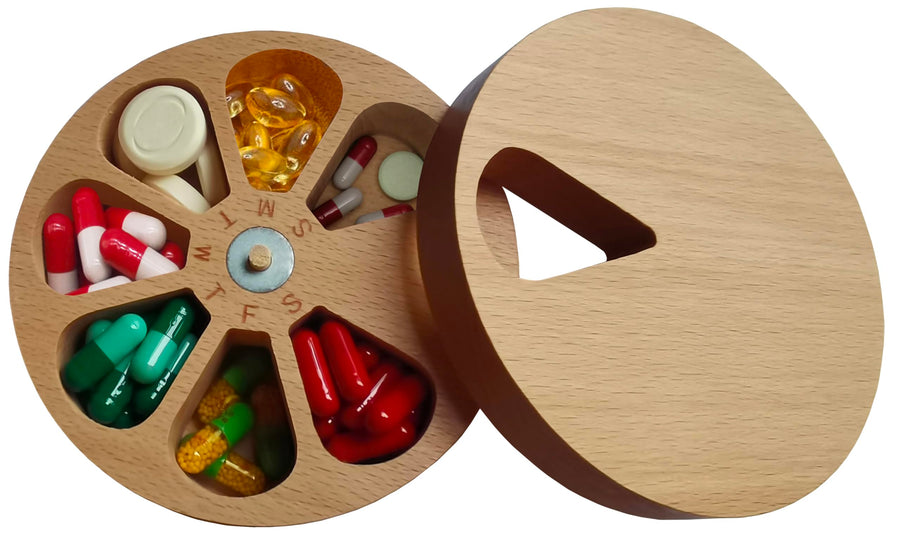 Fashciaga Wood Daily Weekly Vitamin Medicine Pill Organ