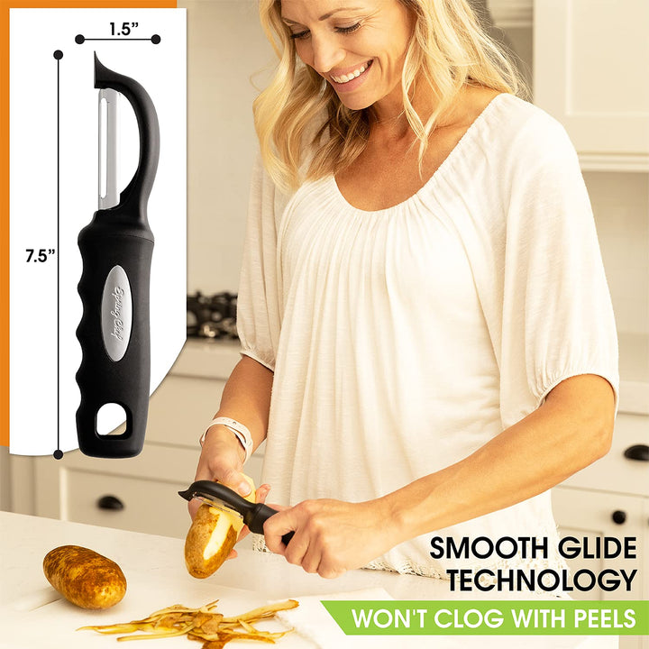 Premium Swivel Vegetable Peeler, Soft Grip Handle and Ultra Sharp Stainless Steel Blades - Perfect Kitchen Peeler For Veggie, Fruit, Potato, Carrot, Apple - Black - Set of 2