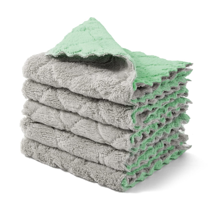 kimteny Cleaning Cloths Kitchen Towels Microfiber Washcloths Lint Free Dish Cloth Reusable Dishtowels Household Super Absorbent Fast Drying, 10x10, Pack of 5 (Green-Grey)