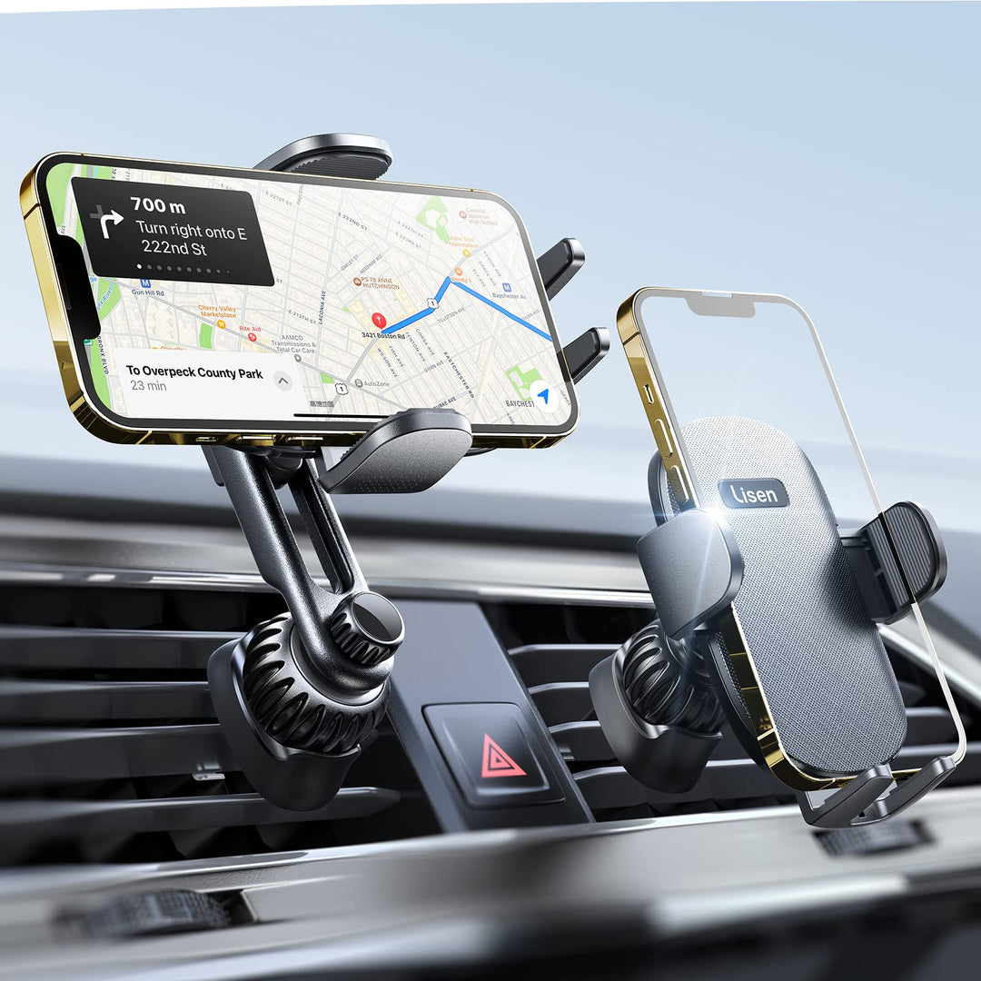 Cell Phone Car Mount for iPhone [Enjoy Never Blocking], Universal Car Phone Holder Vent Phone Mount for Car [2 Hook Kit] Hands Free Phone Car Mount Fits iPhone 16 15 Pro Max Plus Samsung