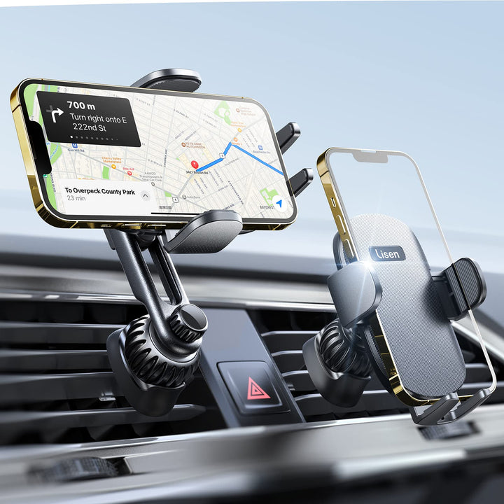 Cell Phone Car Mount for iPhone [Enjoy Never Blocking], Universal Car Phone Holder Vent Phone Mount for Car [2 Hook Kit] Hands Free Phone Car Mount Fits iPhone 16 15 Pro Max Plus Samsung