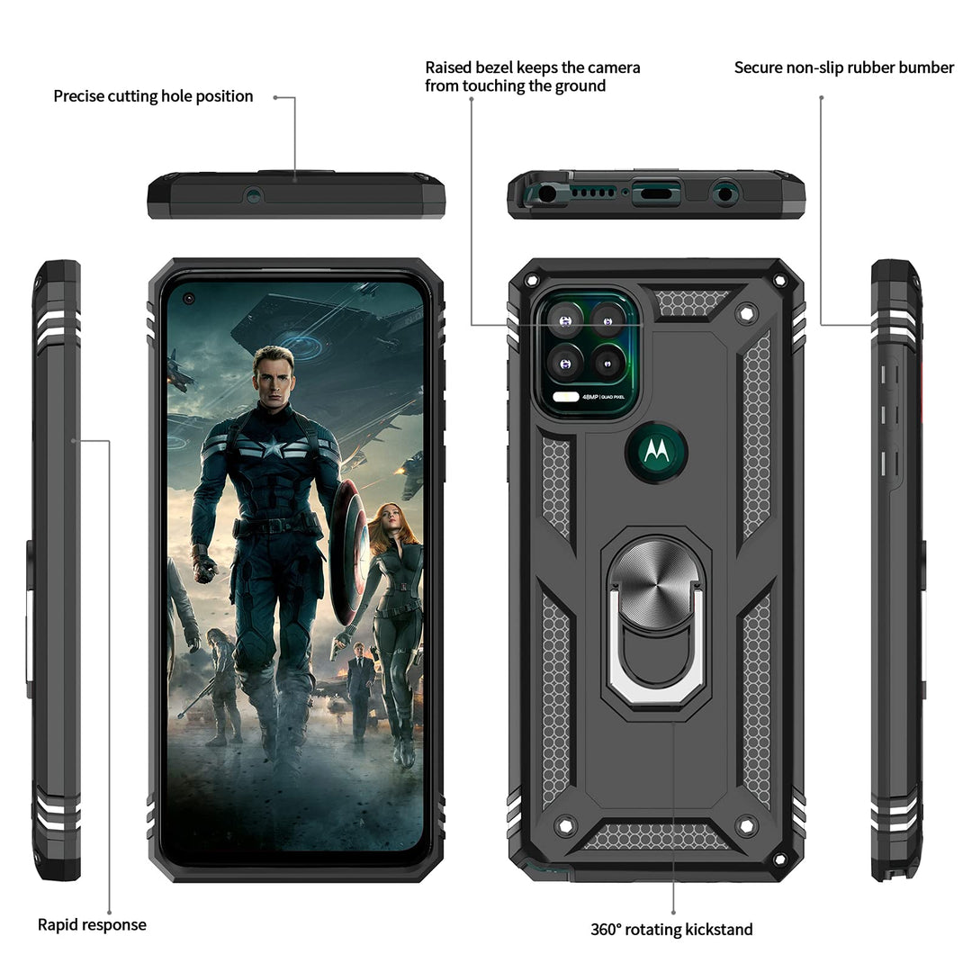 for Military-Grade Moto G Stylus 5G Phone Case 2021 with Magnetic Ring Kickstand &amp; 2 Tempered Glass Screen Protectors - Black
