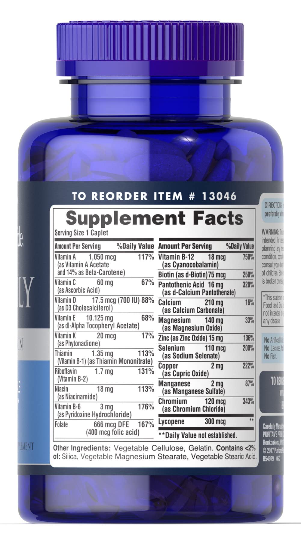 Puritan&#39;s Pride One Daily Men&#39;s Multivitamin, Dietary Supplement to Support Heart and Male Reproductive Health* with Vitamin A, Vitamin C, Vitamin D, Vitamin E, and Zinc, 3 Month Supply, 100 Count
