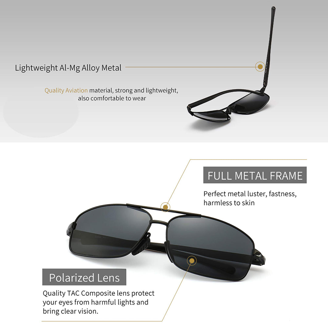 SUNGAIT Ultra Lightweight Rectangular Polarized Sunglas