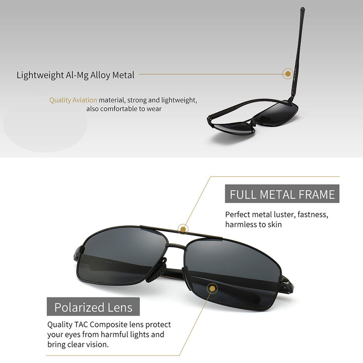 SUNGAIT Ultra Lightweight Rectangular Polarized Sunglas