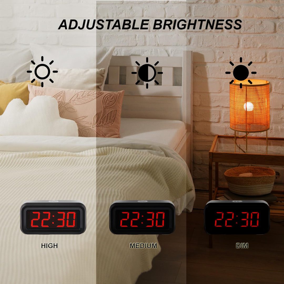 Alarm Clock,Digital Alarm Clock for Bedrooms,Battery Operated Clock,Adjustable 3 Brightness,1.2 inch LED Time Display, 12/24Hr, Cordless,Snooze (Black)