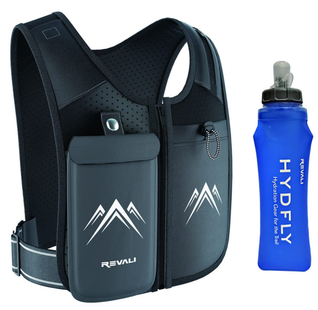 Running Vest, USA Original Patent, Zip Reflective Running Vests with 500ml Hydration Bottle, Adjustable Waistband &amp; Breathable Material, Chest Pack Gear Phone Holder for Running, Men &amp; Women