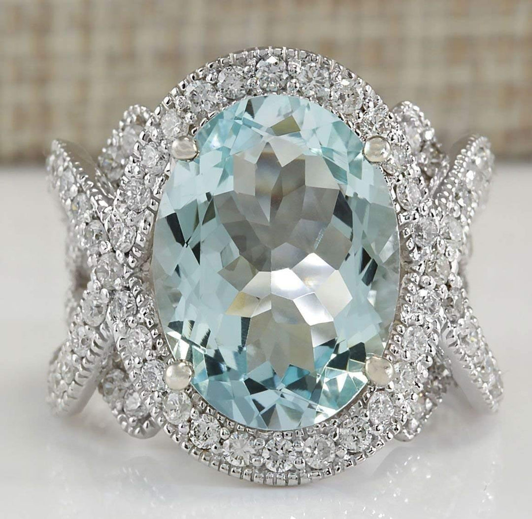 Duan Gorgeous 925 Silver 6.72CT Aquamarine Ring Wedding Engagement Jewelry Size 6-10 (US Code 8)