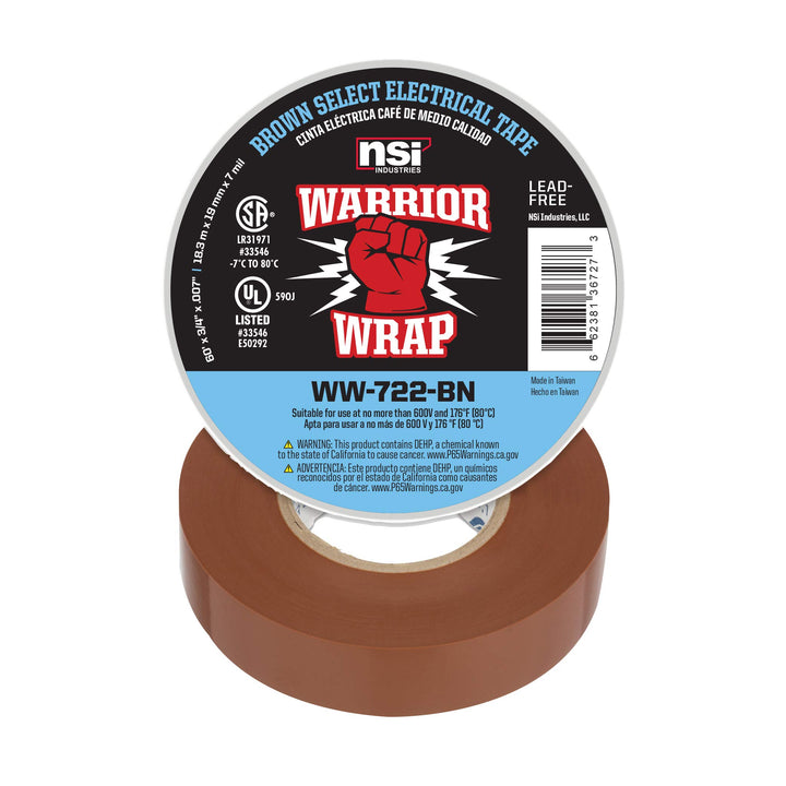 WarriorWrap Select 3/4 in. x 60 ft. 7 mil Vinyl Electrical Tape, Brown