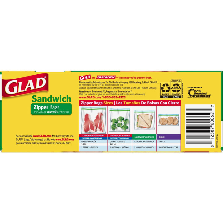 Glad Zipper Food Storage Plastic Bags - Sandwich - 100 
