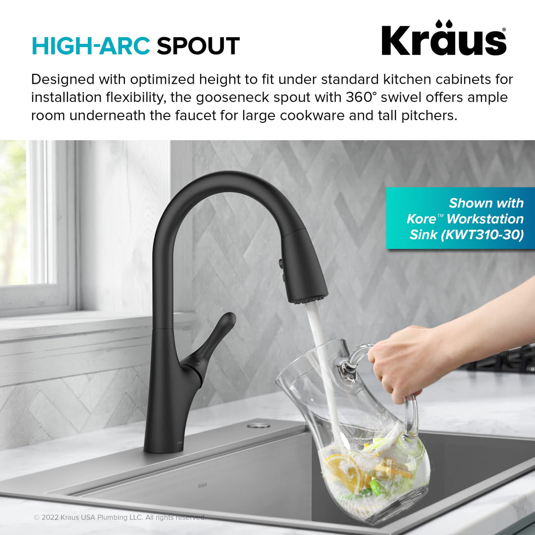 KRAUS KPF-1670MB Esina Dual Function Pull, Faucets for Kitchen Sinks, Single-Handle, 16 3/4 inch, Matte Black