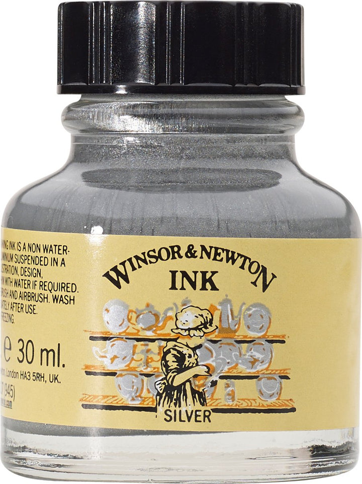 Winsor &amp; Newton Drawing Ink, 30ml Bottle, Silver