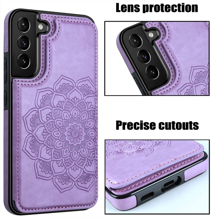 MMHUO for Samsung S22 Plus Case with Card Holder,Flower