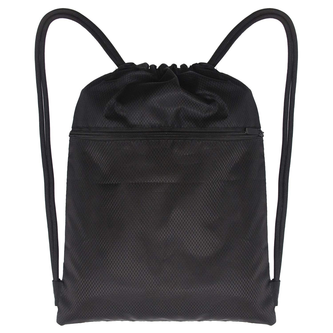 Drawstring Strings Bags with Pocket Sports Athletic Travel Gym Cinch Sack Lightweight Backpack for Men and Women, Black