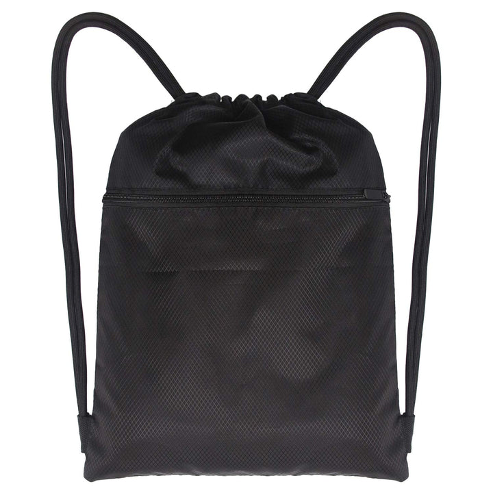 Drawstring Strings Bags with Pocket Sports Athletic Travel Gym Cinch Sack Lightweight Backpack for Men and Women, Black